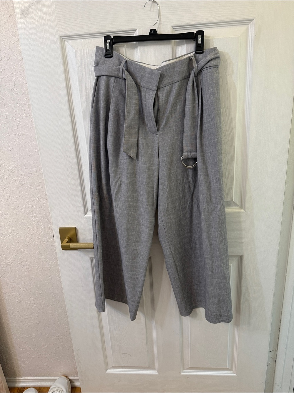 Ann Taylor Gray Wide-Leg Paperbag Culottes with Self Tie